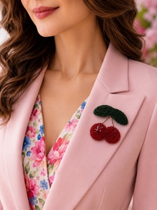 Brooch Cherry , crystals and beads. - Img 2