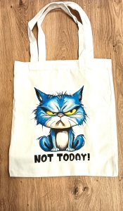 Sacosa textila, cu imprimeu Not Today Cat