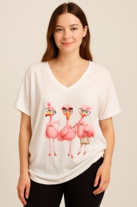 Tricou dama, Flamingos, bumbac 100%