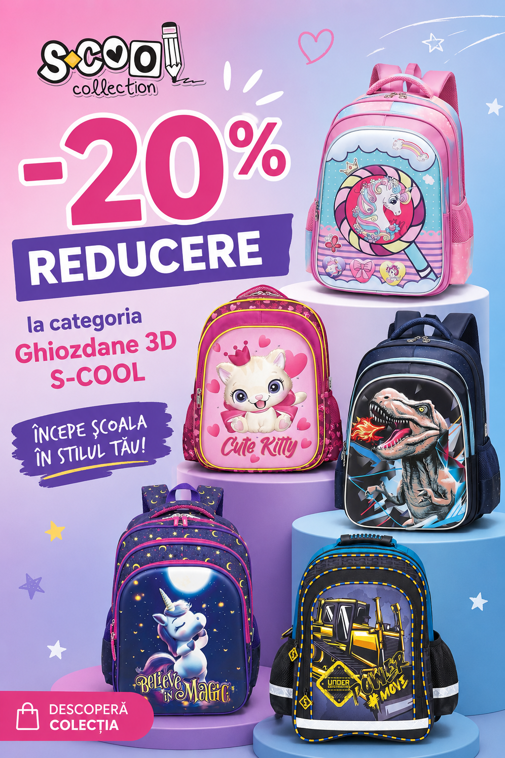 Ghiozdane 3D S-Cool pentru copii – reducere 20% la colecția Back to School”