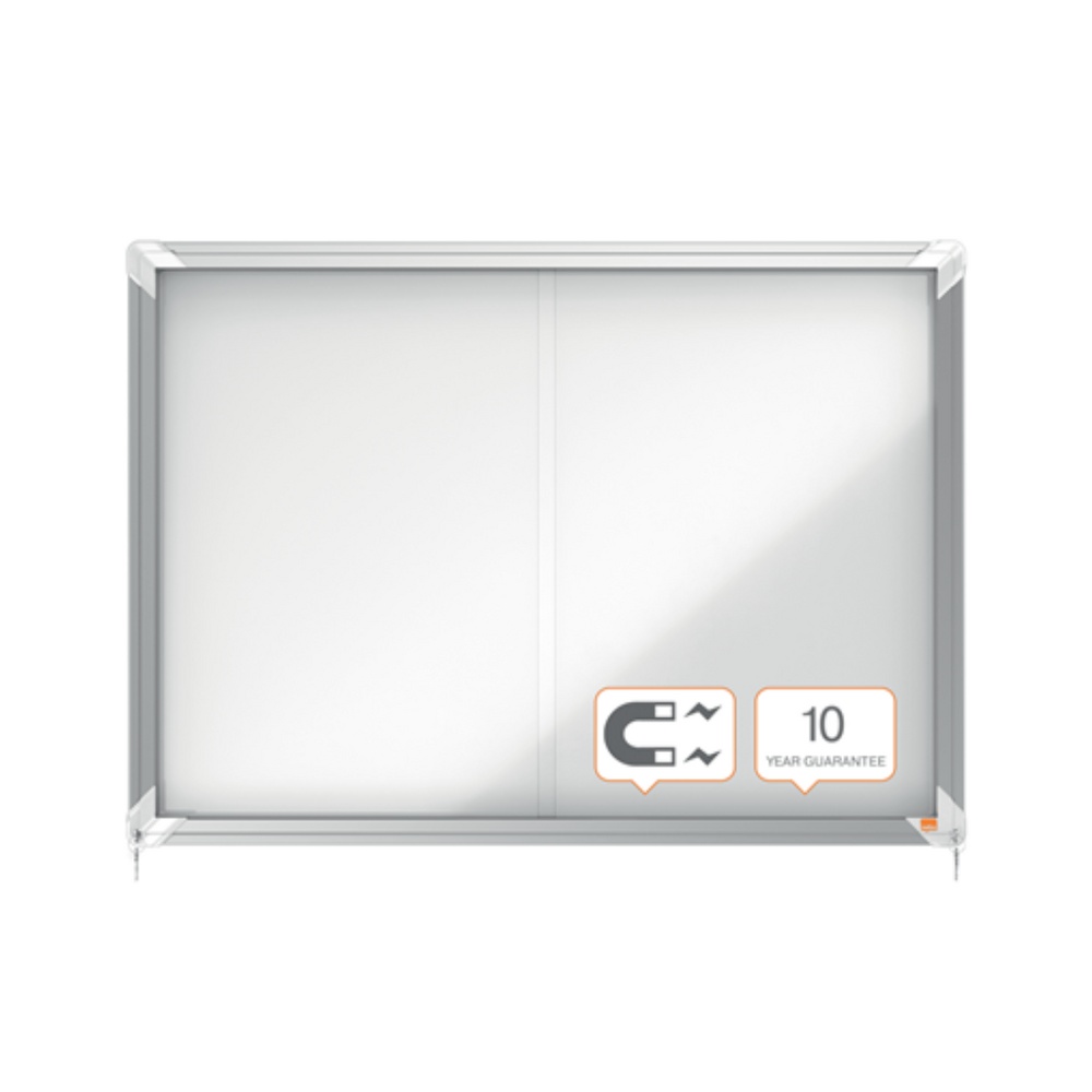Avizier interior, oțel emailat, 8x A4, geam glisant și cheie, magnetic, alb, NOBO Premium Plus, - 1 | YEO