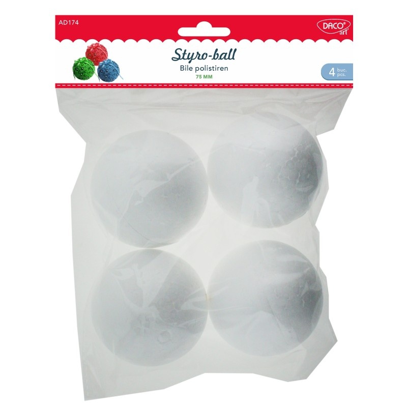 Bile polistiren 7.5 cm, 4buc/set - Accesorii craft Daco