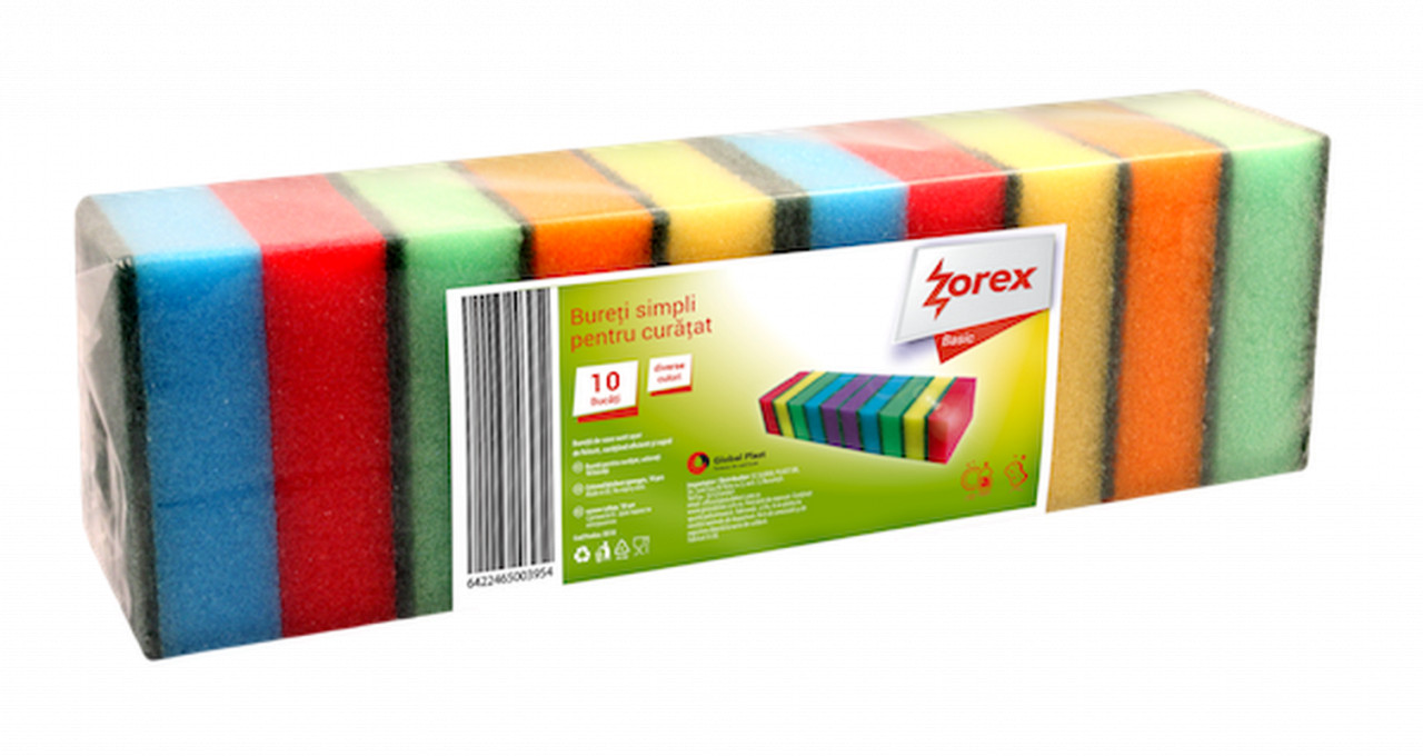 Bureți simpli colorați Zorex Basic, 10 bucăți/set