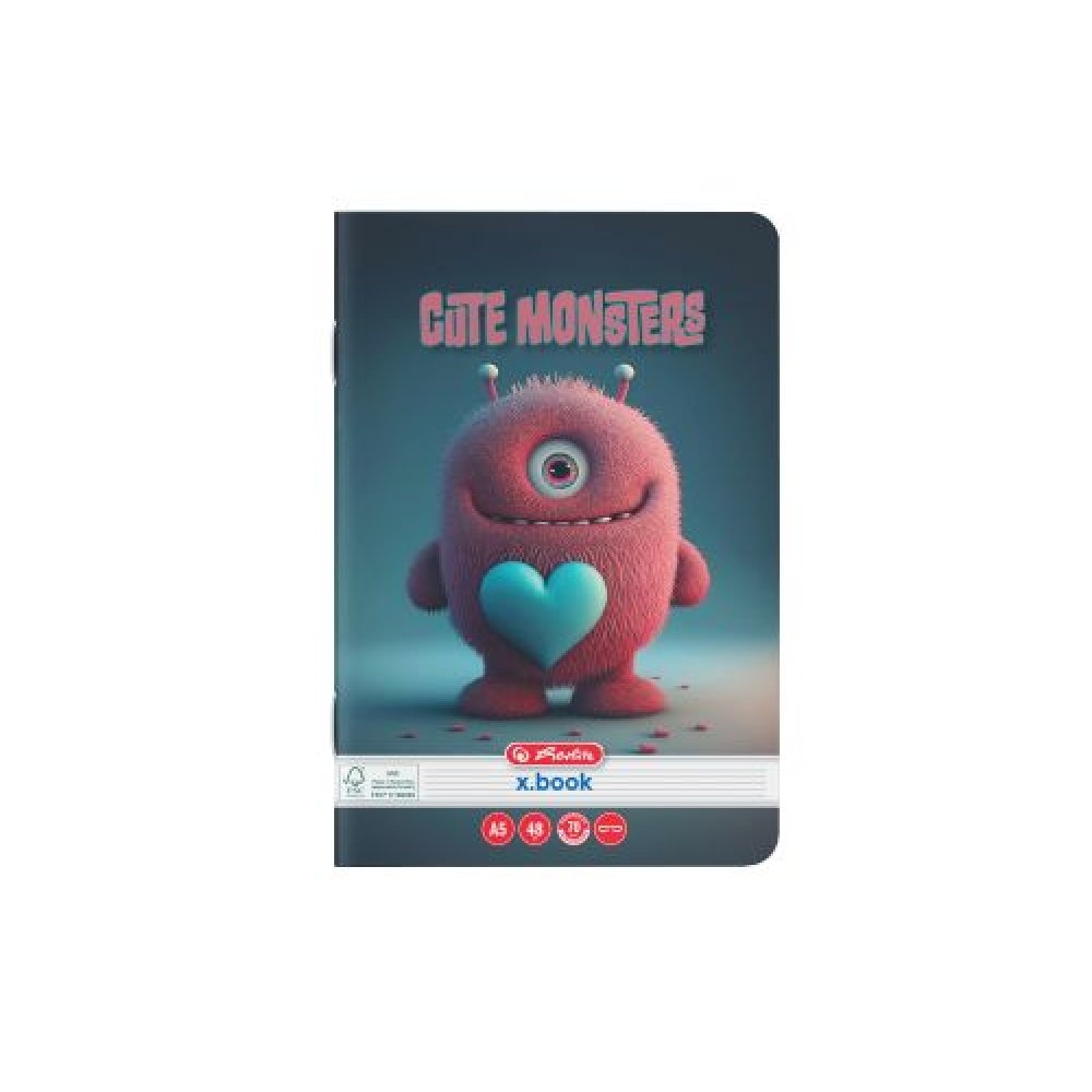 Caiet Herlitz Motiv Cute Monster, A5, 48 file, hârtie 70g/Mp Fsc Mix, pătrățele