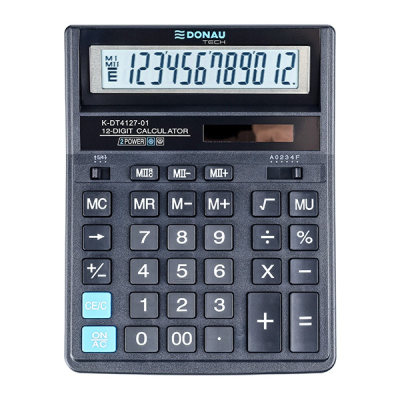 Calculator de birou, 12 digits, 206 x 155 x 35 mm, dual power, Donau Tech DT4127 - negru