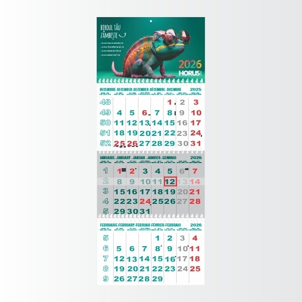 Calendar perete și capac personalizat cu 3 fascicule, 80x32cm