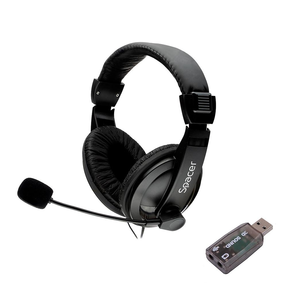 Casti cu micr. Spacer USB 2.0, negru - PRODUS RESIGILAT!
