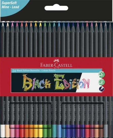 Creioane colorate, 24 culori, Black edition, Faber-castell