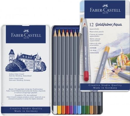 Creioane colorate Aquarelle 12 culori Goldfaber cut. Metal Faber - 1 | YEO