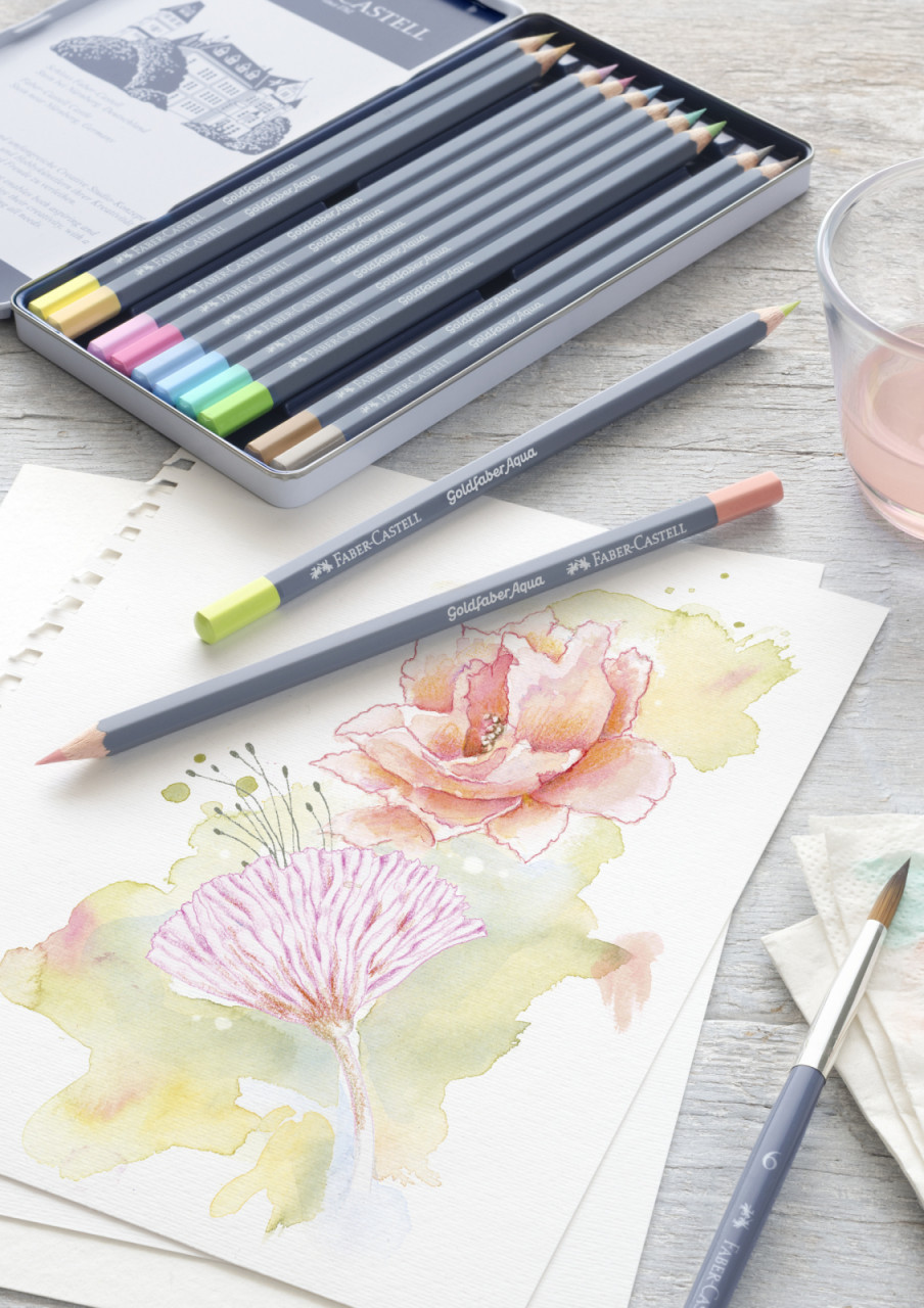 Creioane colorate Aquarelle Faber-Castell Goldfaber, 12 culori pastel - 1 | YEO