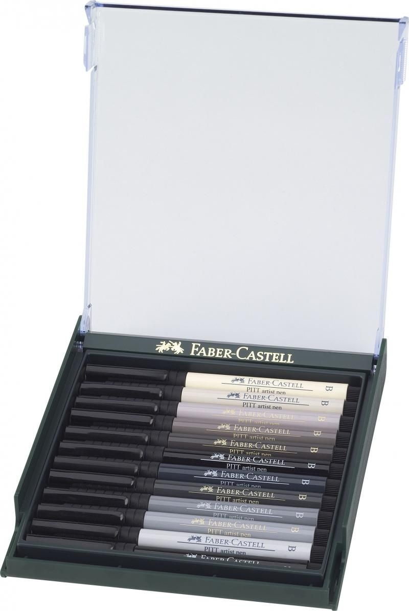 Cutie 12 culori Faber-Castell Pitt Artist Pen, nuanțe de gri - 1 | YEO