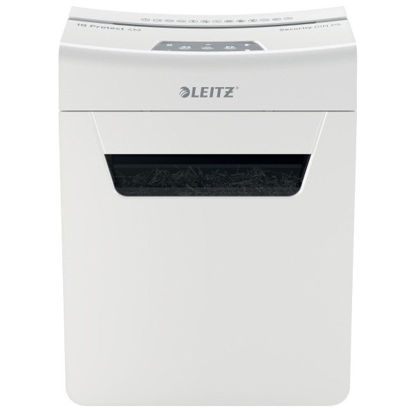 Distrugator documente manual LEITZ IQ Protect 4M, P5, micro-cut (particule), 4 coli, cos 14l, alb