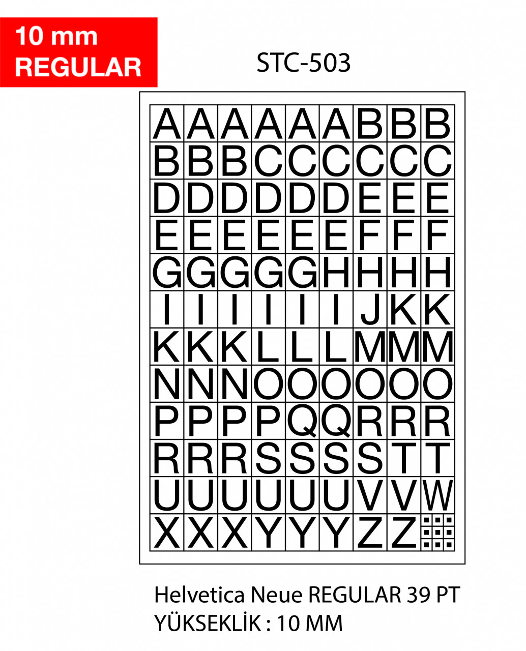 Etichete cu litere Tanex -10mm regular, A-Z, 2 folii/set