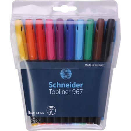 Liner SCHNEIDER 967, varf fetru 0.4mm, 10 culori/set - (N, R, A, V, Vi, Roz, G, P, M, Bleu)