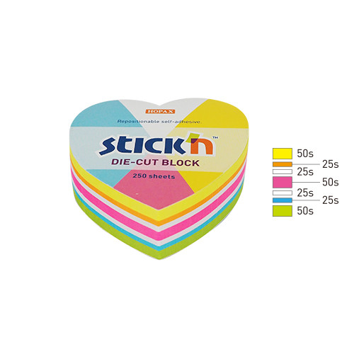 Notes autoadeziv Die-Cut - inima, 64 x 67 mm, 250 file, Stick