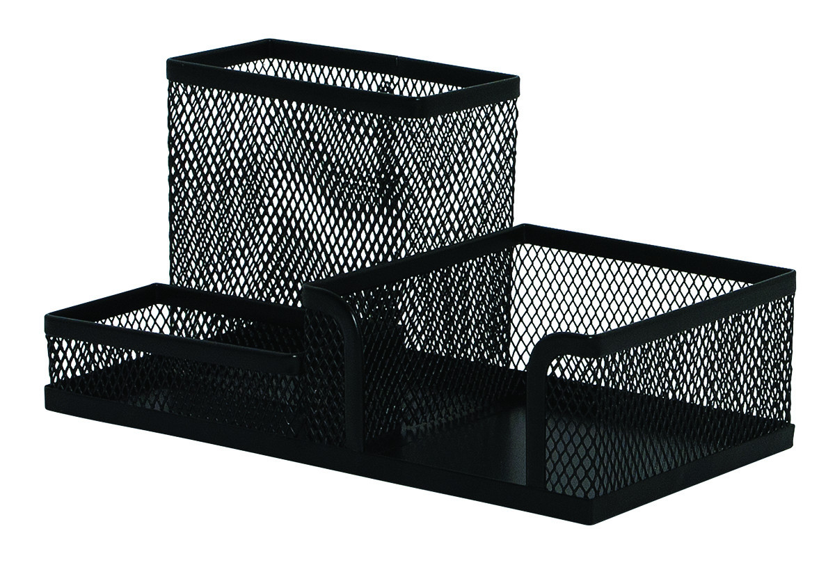 Organizer metalic Mesh, de birou, 3 compartimente, Q-Connect - negru