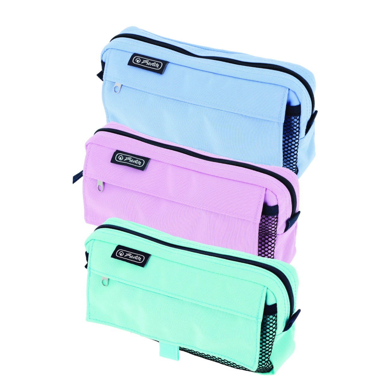Penar tip etui Herlitz, 2 compartimente, 21.5 x 5.5 x 11.5 cm, diverse culori pastel