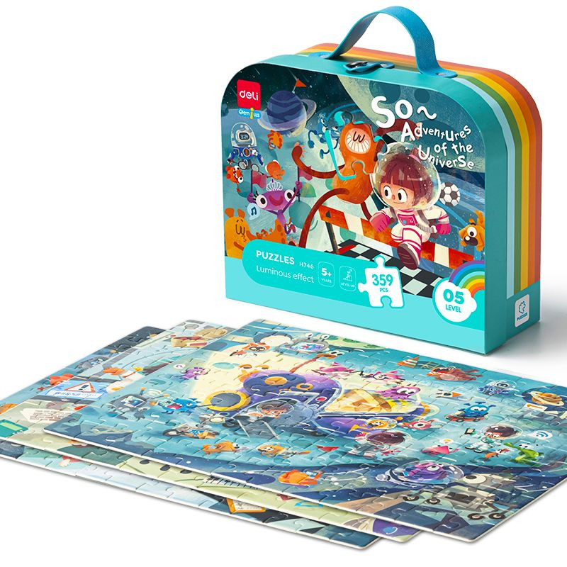 PUZZLE GEANTA CADOU 359 PIESE EFECT LUMINOS UNIVERS 5+ DELI