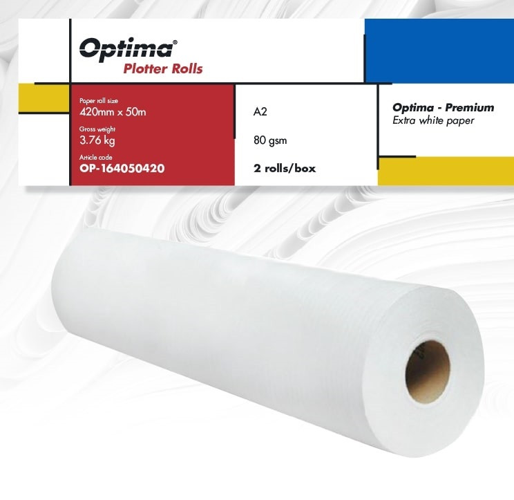Rolă hârtie plotter A2 Optima - Premium, 80gr, 420mm x 50m