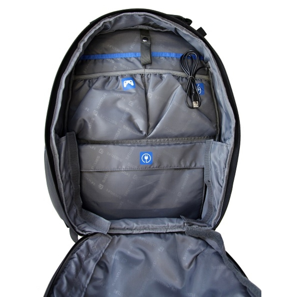 Rucsac BESTLIFE Gaming Assailant - negru/albastru - laptop 17 inch, compartiment anti-vibratie, char - 3 | YEO