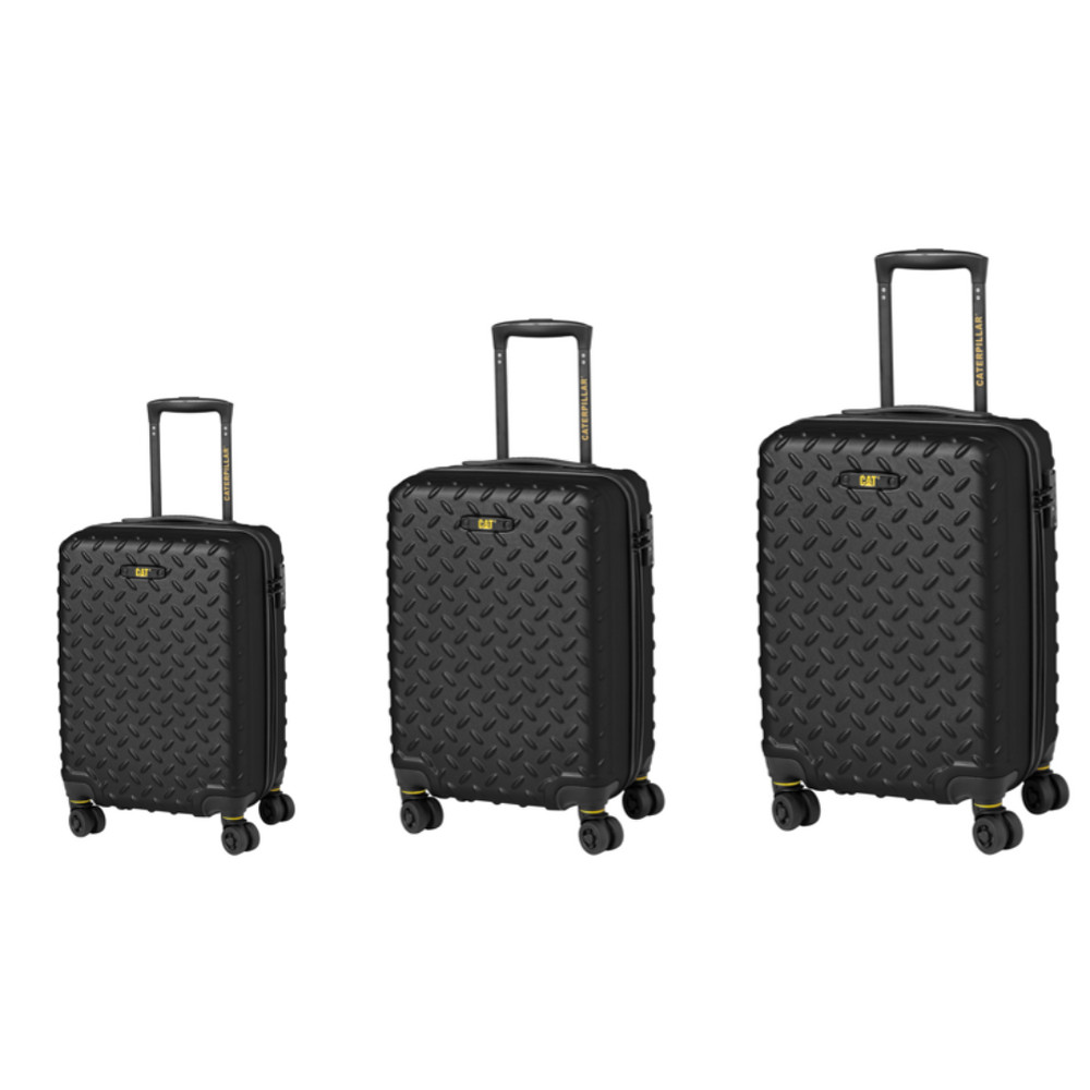 Set 3 trollere CATERPILLAR Cargo Industrial Plate (20/24/28 inch) - material ABS hardside- negru