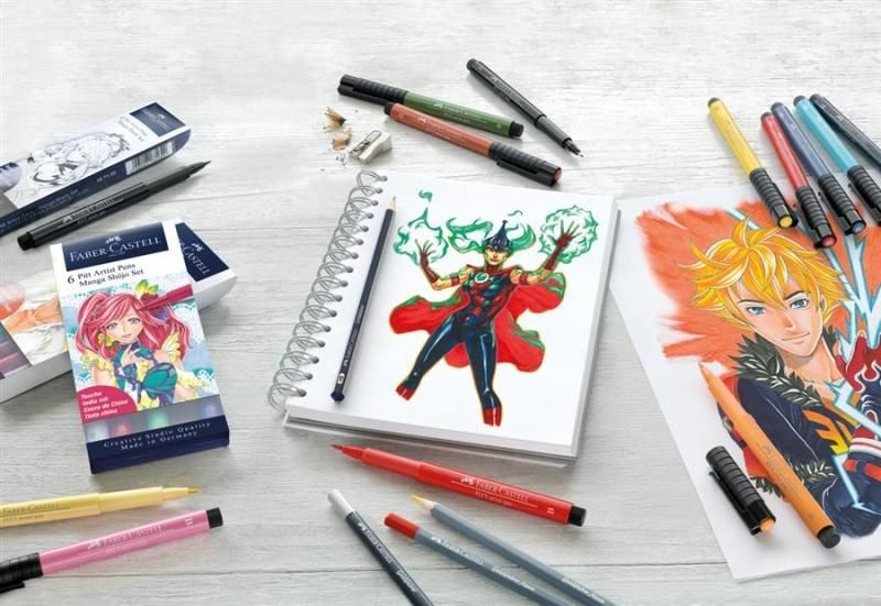 Set 6 buc Faber-Castell Pitt Artist Pen Manga, negru - 1 | YEO