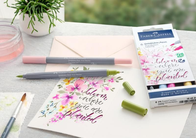 Set markere solubile 2 capete Faber-castell lettering goldfaber, 6 buc/set - 2 | YEO