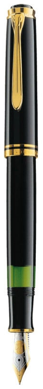 STILOU SOUVERAN M800 M,PENITA AUR 18K,ACCESORII PLACATE CU AUR,CORP NEGRU