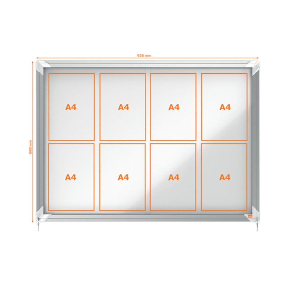 Avizier interior, oțel emailat, 8x A4, geam glisant și cheie, magnetic, alb, NOBO Premium Plus, - 2 | YEO