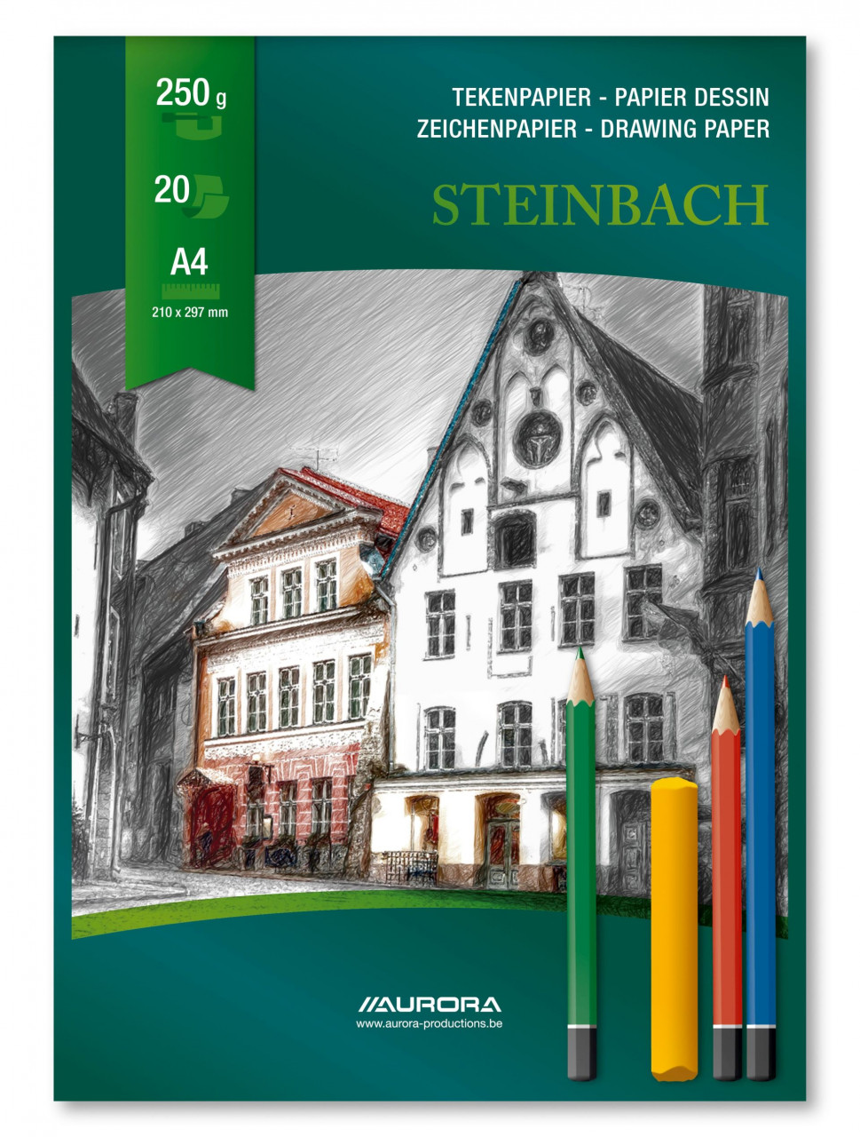 Bloc desen A4, 20 file - 250g/mp, AURORA Steinbach - carton alb