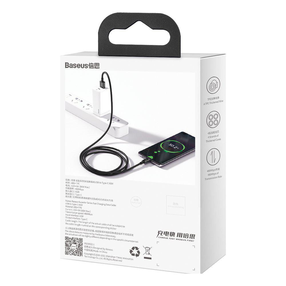 Cablu Baseus Type-C 66W, 1m, negru - 2 | YEO