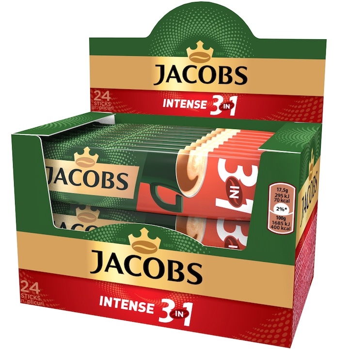 Cafea Jacobs Kronung 3 in 1 Original Intense, 11.1 g x 24 plicuri