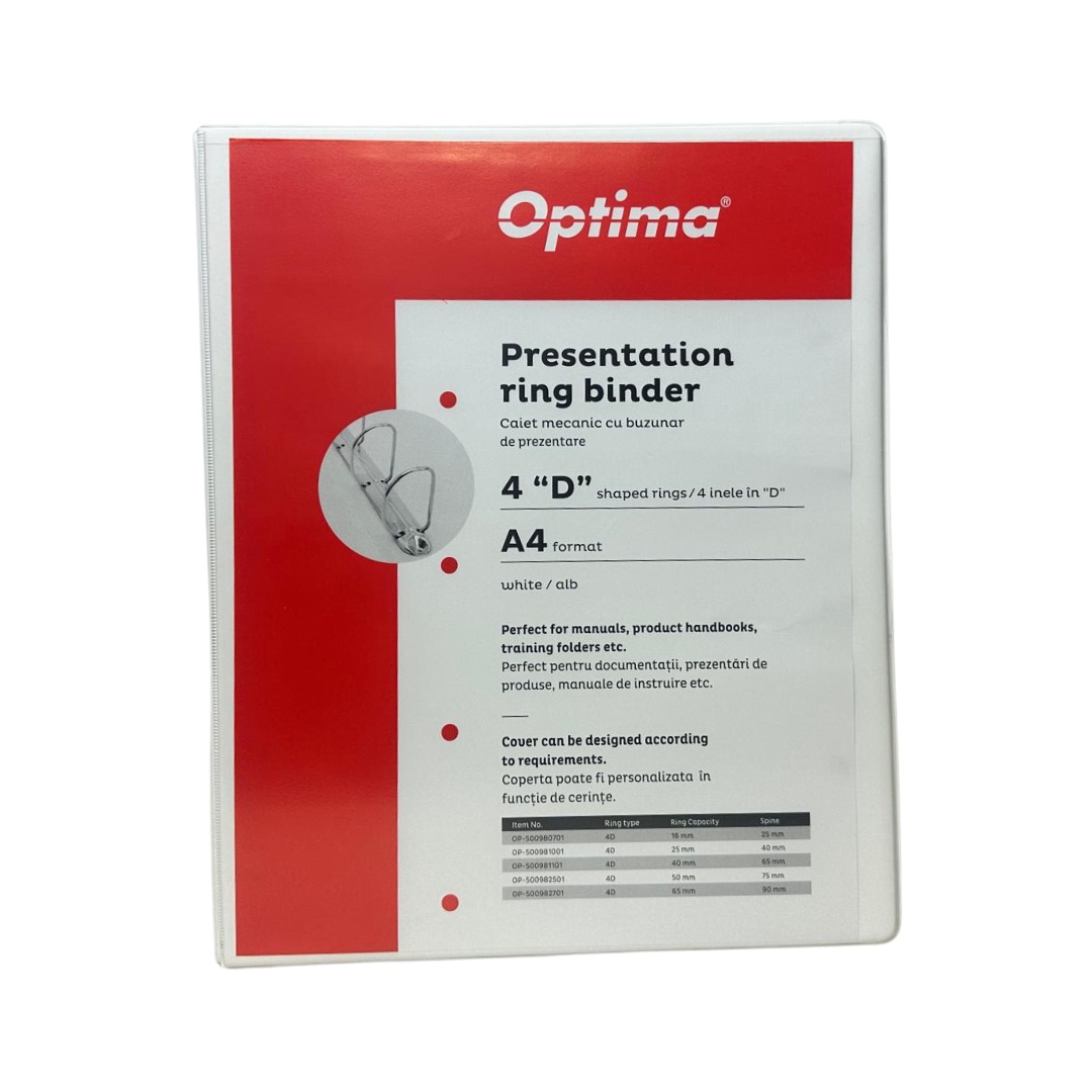 Caiet mecanic cu buzunar Optima A4 4 inele 25mm cotor 40mm