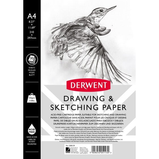 Caiet pentru schite si desen DERWENT Professional, A4, cu spira, 30 coli, 165 gsm, hartie alba