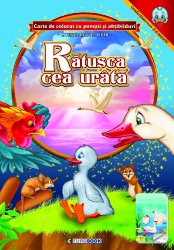 Carte de colorat A4 cu povesti si abtibilduri - Ratusca cea urata