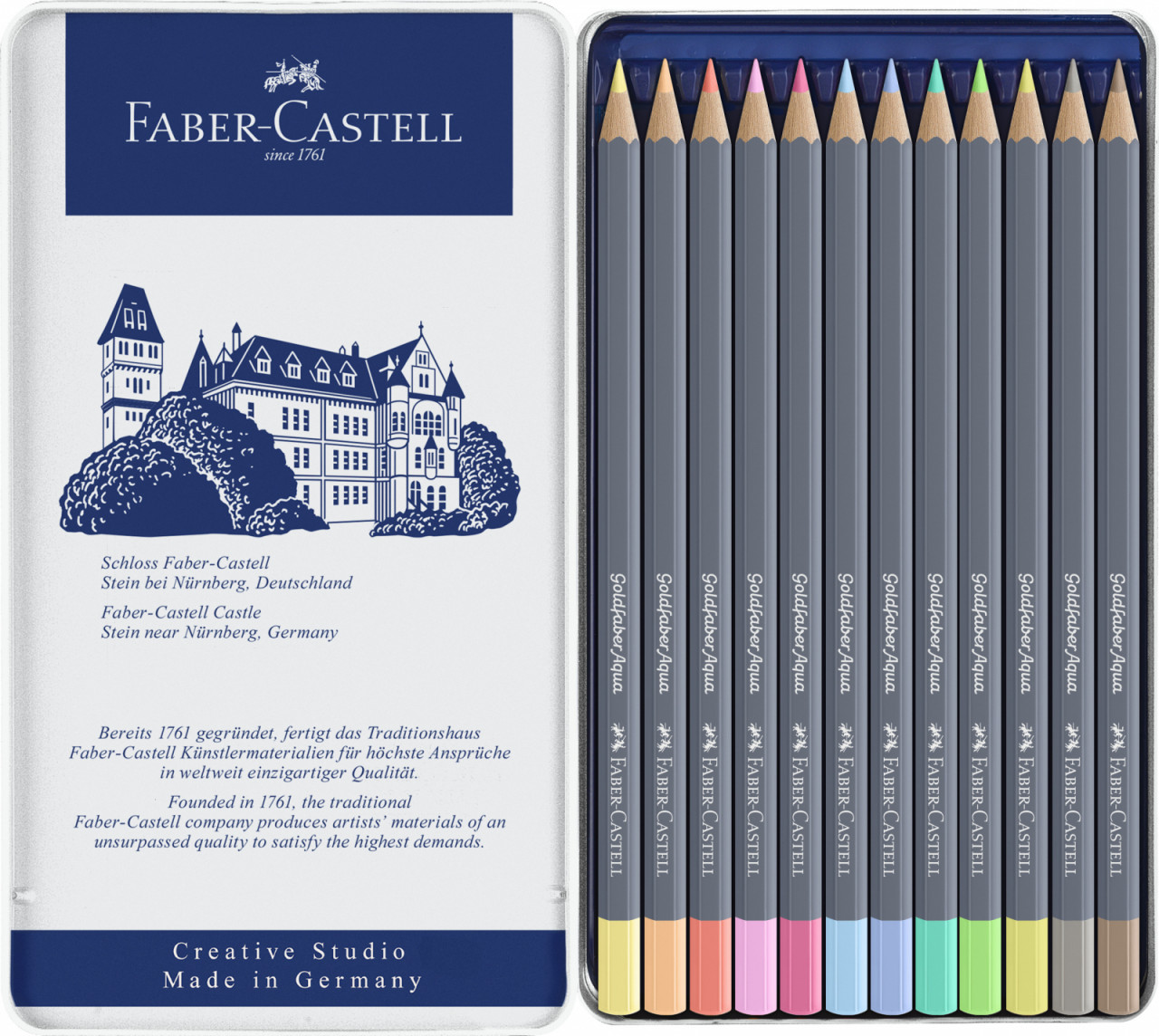 Creioane colorate Aquarelle Faber-Castell Goldfaber, 12 culori pastel - 2 | YEO
