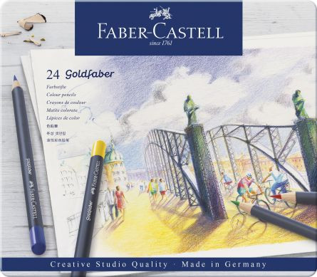 Creioane colorate Faber-Castell Goldfaber, 24 culori, cutie metal