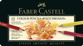 Creioane colorate Faber-Castell Polychromos, 12 culori, cutie metal