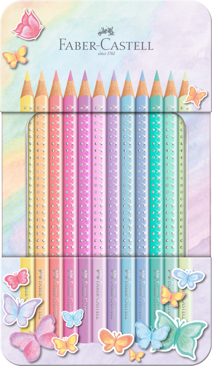 Creioane colorate Pastel Sparkle Faber-Castell cadou 12/set