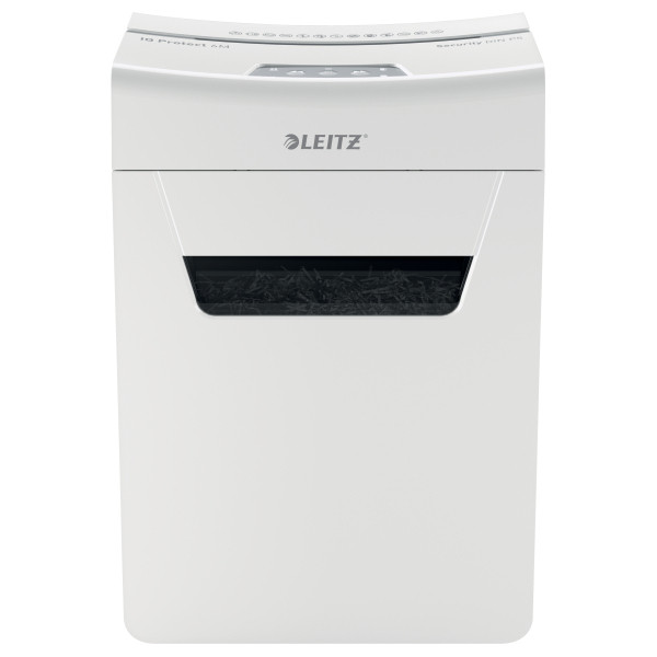 Distrugator documente manual LEITZ IQ Protect 6M, P5, micro-cut (particule), 6 coli, cos 18l, alb