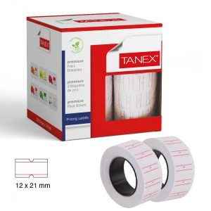 Etichete de preț Tanex - albe, 21 x 12 mm, adeziv permanent, 800buc/rola, 6 role/set