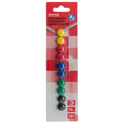 Magneți formă rotundă, diametru 15mm, 10 buc/blister - culori asortate, Office Products