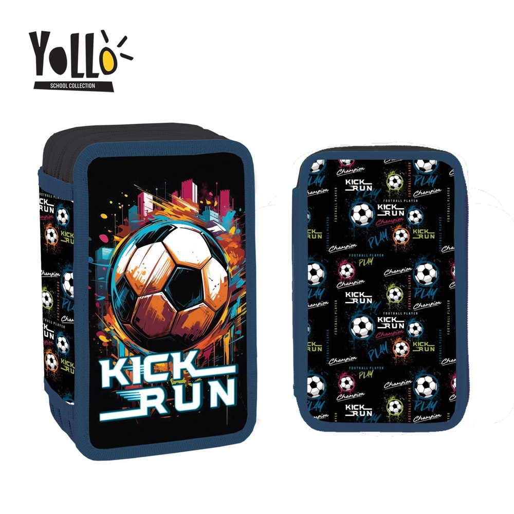 Penar băieți echipat Yollo Kick run, 3 fermoare, 38 piese, 14x6.5x20 cm