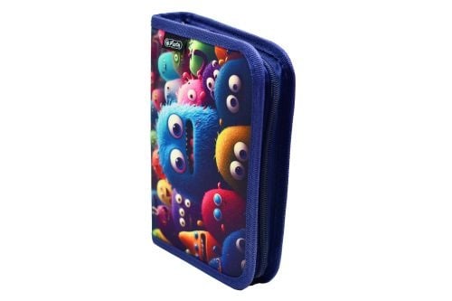 Penar neechipat fete, 1 fermoar, Dimensiuni 13,5x19,5x3cm, 2 clape, Motiv Blue Monster Herlitz