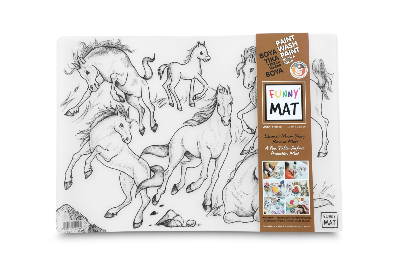 Planșă Funny Mat – Cai + cadou set instrumente de colorat