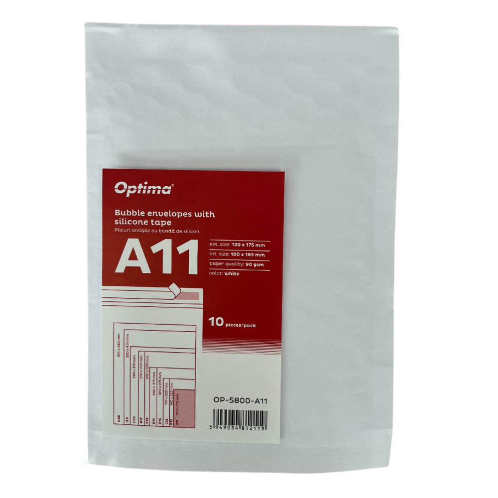 Plic antisoc Optima A11, alb, 120x175mm - ext., 100x165mm - int., lipire siliconica, 10 buc/set
