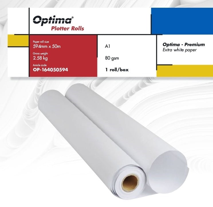 Rolă hârtie plotter A1 Optima - Premium, 80gr, 594mm x 50m