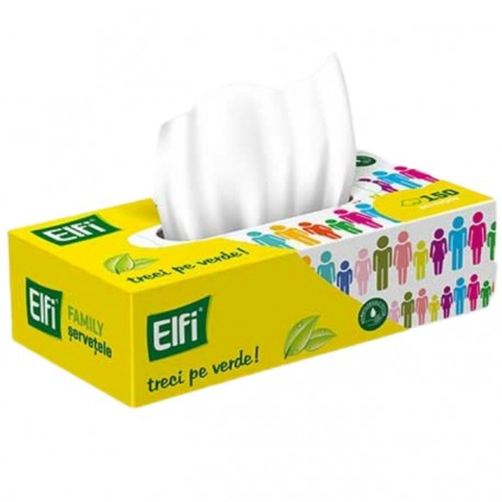 Șerveţele cosmetice în cutie, 150 buc, 2 straturi, Elfi
