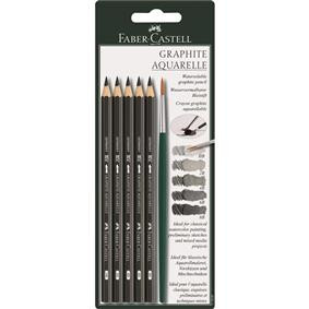 Set creioane grafit Faber-Castell Aquarelle și pensulă, 6 buc