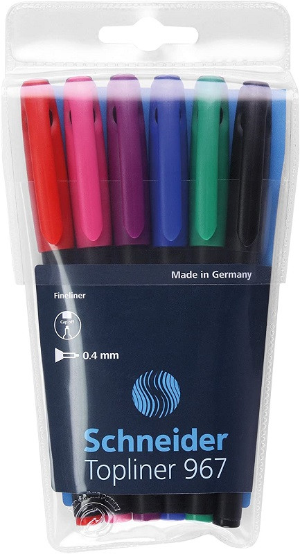 Set Liner Schneider 967, vârf fetru 0.4mm, 6 culori/set - (N, R, A, V, Vi, Roz)